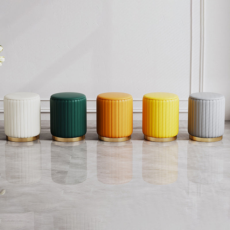 Contemporary Pouf Ottoman Faux Leather Upholstered Solid Wood Frame Round Ottoman