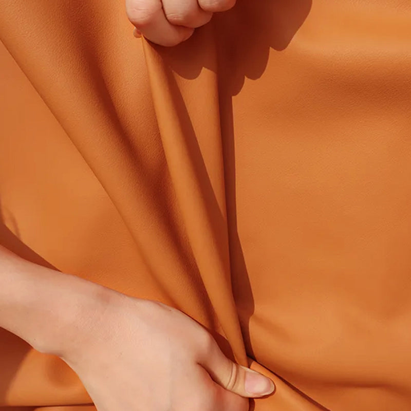 Contemporary Pouf Ottoman Faux Leather Upholstered Solid Wood Frame Round Ottoman