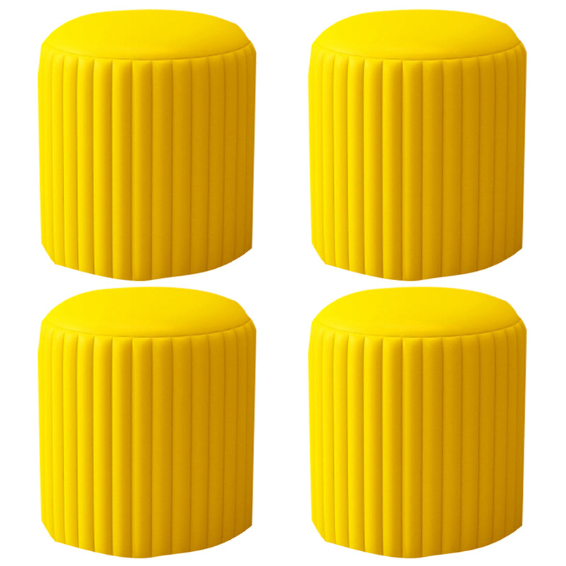 Contemporary Pouf Ottoman Faux Leather Upholstered Solid Wood Frame Round Ottoman