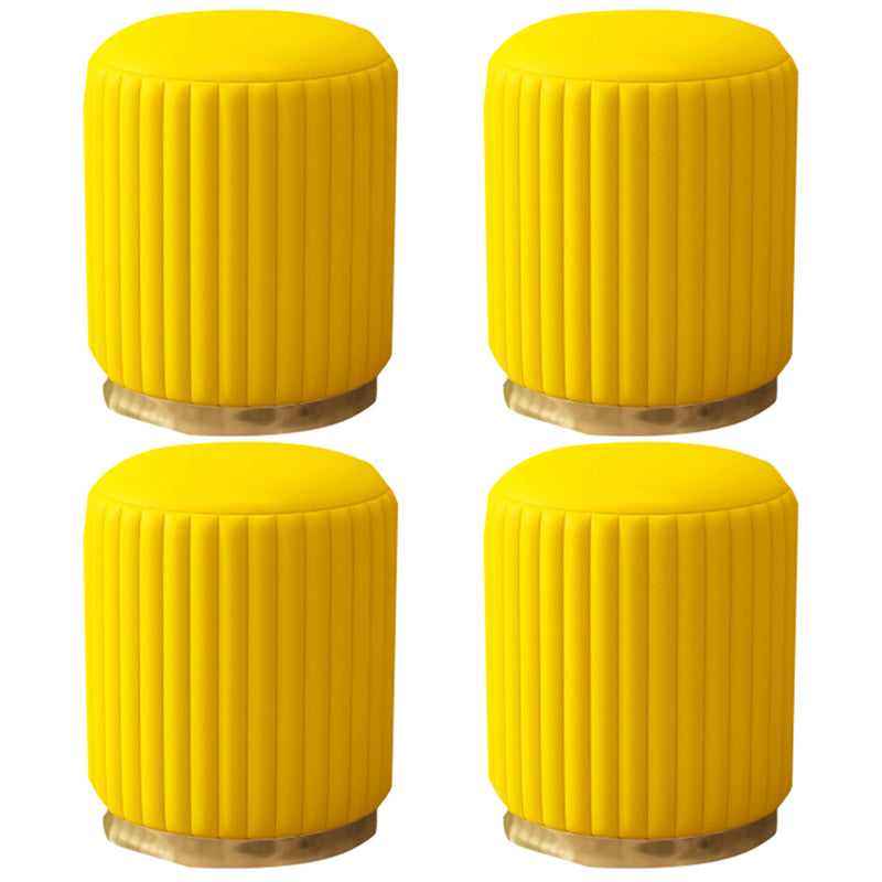 Contemporary Pouf Ottoman Faux Leather Upholstered Solid Wood Frame Round Ottoman