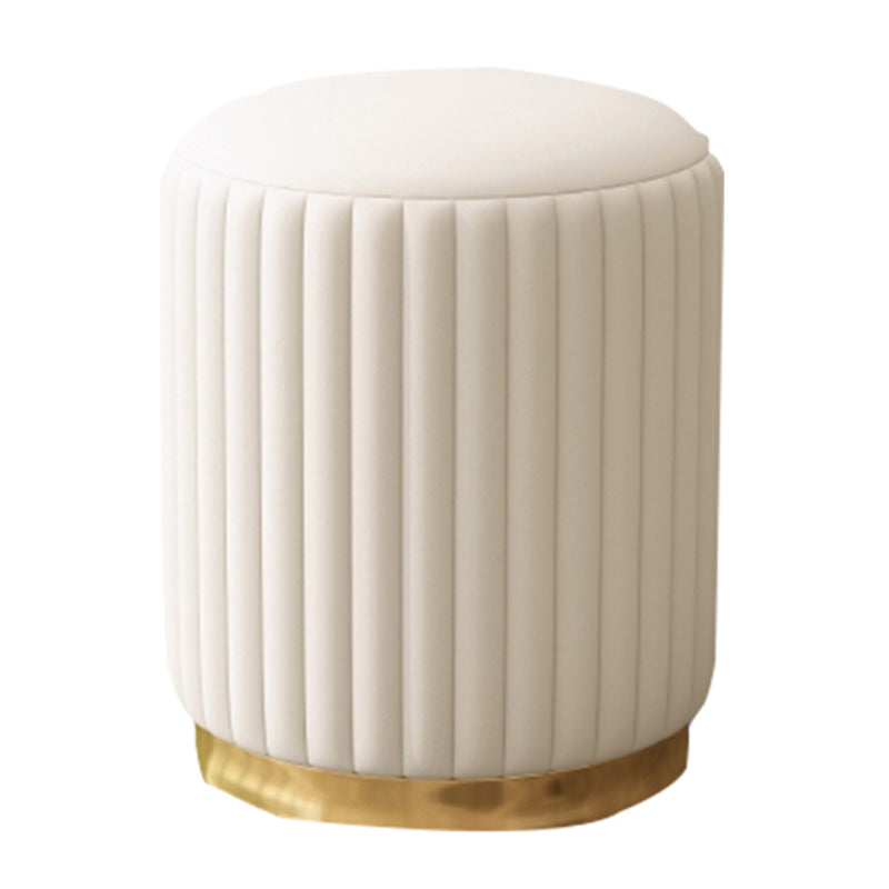 Contemporary Pouf Ottoman Faux Leather Upholstered Solid Wood Frame Round Ottoman