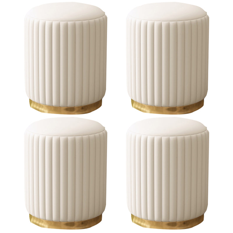 Contemporary Pouf Ottoman Faux Leather Upholstered Solid Wood Frame Round Ottoman