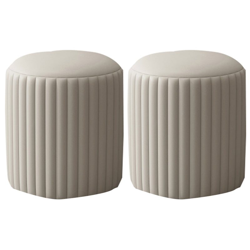 Contemporary Pouf Ottoman Faux Leather Upholstered Solid Wood Frame Round Ottoman