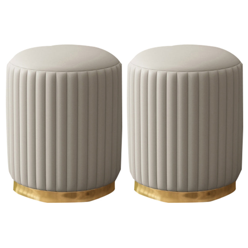 Contemporary Pouf Ottoman Faux Leather Upholstered Solid Wood Frame Round Ottoman