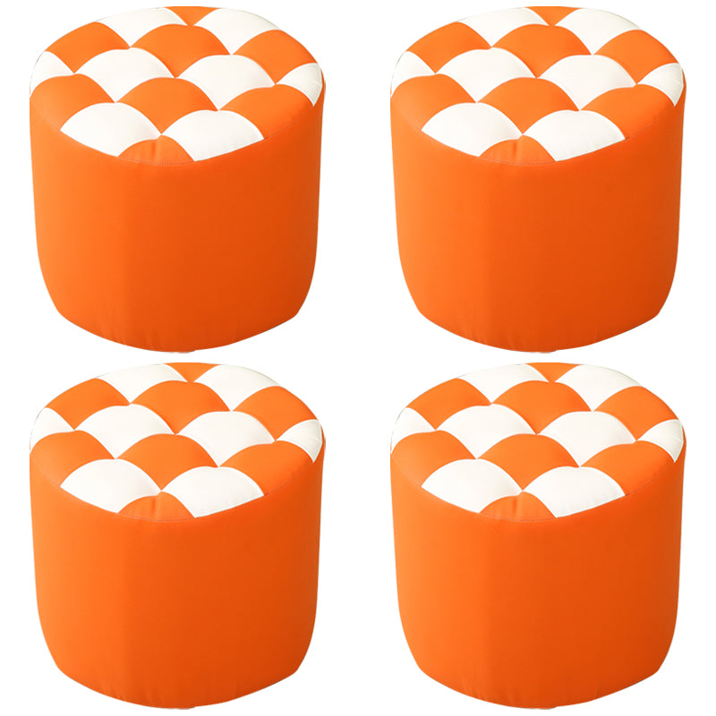 Ottoman Round Faux Leather Plaid Print Modern Tufted Tufted Ottoman