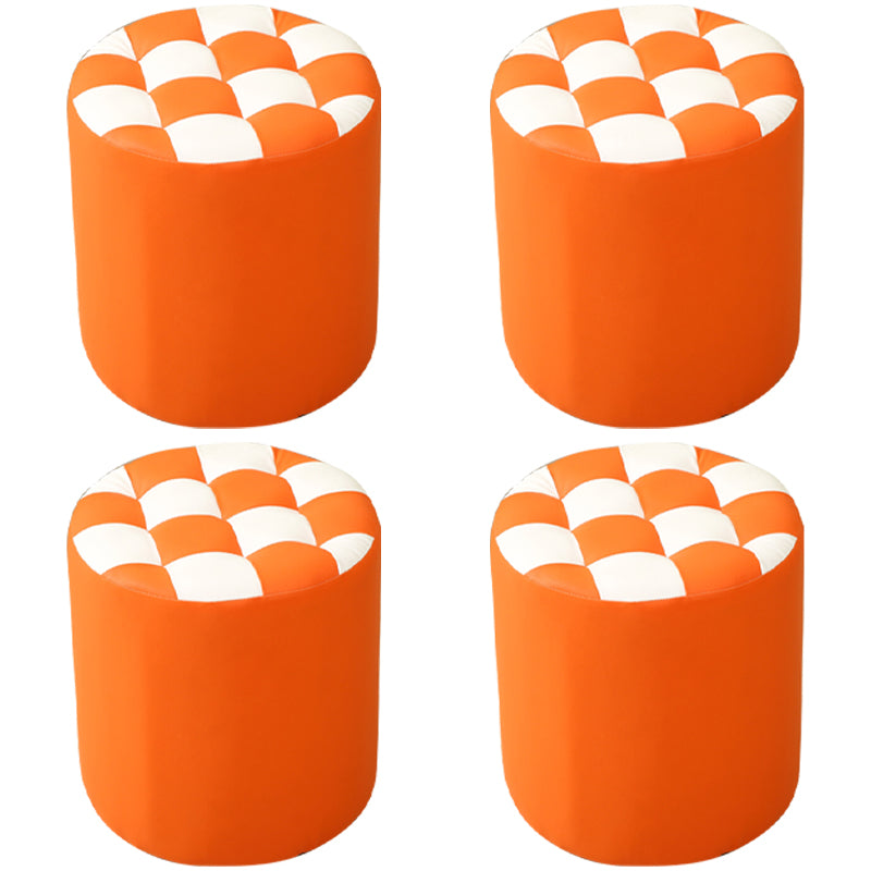 Ottoman Round Faux Leather Plaid Print Modern Tufted Tufted Ottoman