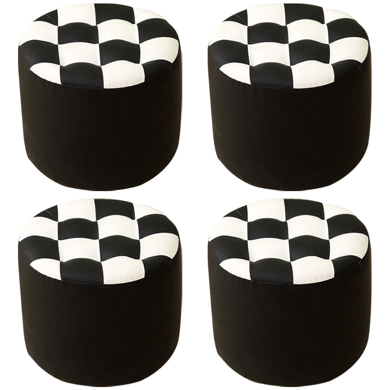 Ottoman Round Faux Leather Plaid Print Modern Tufted Tufted Ottoman