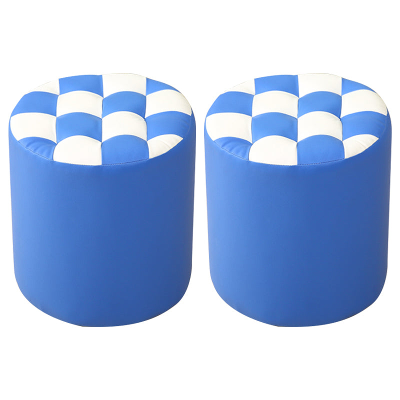 Ottoman Round Faux Leather Plaid Print Modern Tufted Tufted Ottoman