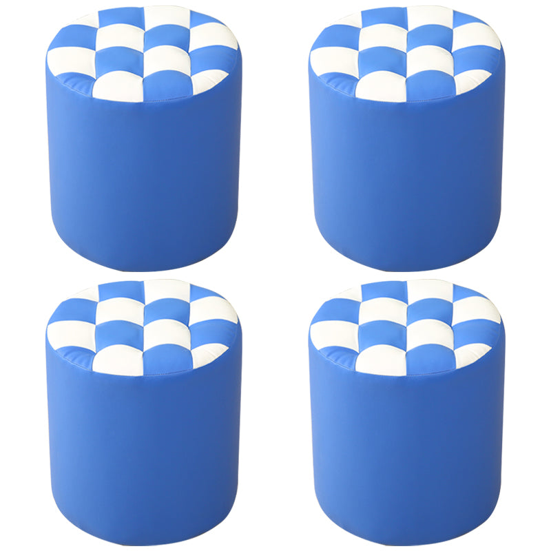 Ottoman Round Faux Leather Plaid Print Modern Tufted Tufted Ottoman