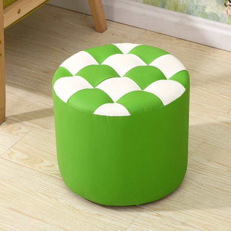 Ottoman Round Faux Leather Plaid Print Modern Tufted Tufted Ottoman