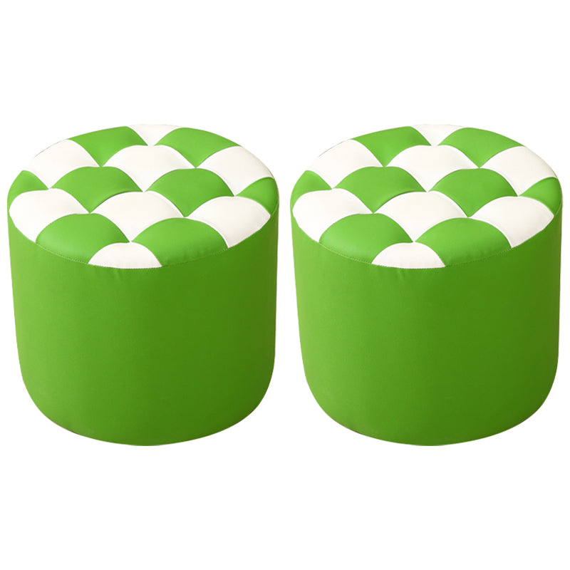 Ottoman Round Faux Leather Plaid Print Modern Tufted Tufted Ottoman