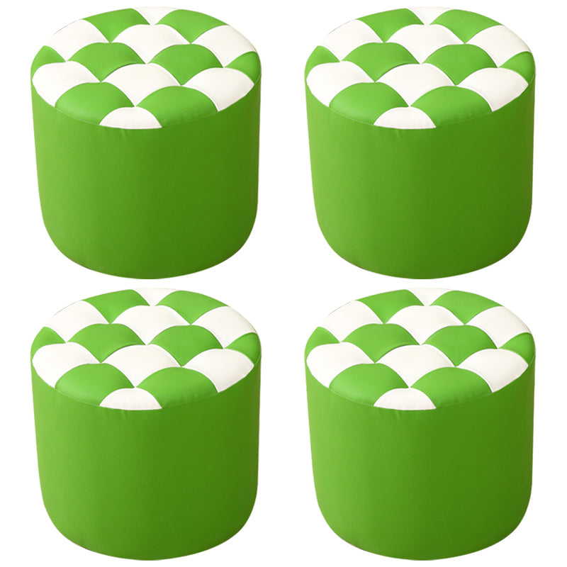 Ottoman Round Faux Leather Plaid Print Modern Tufted Tufted Ottoman