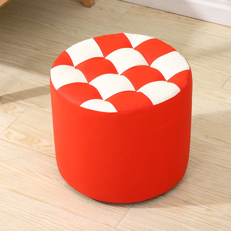 Ottoman Round Faux Leather Plaid Print Modern Tufted Tufted Ottoman