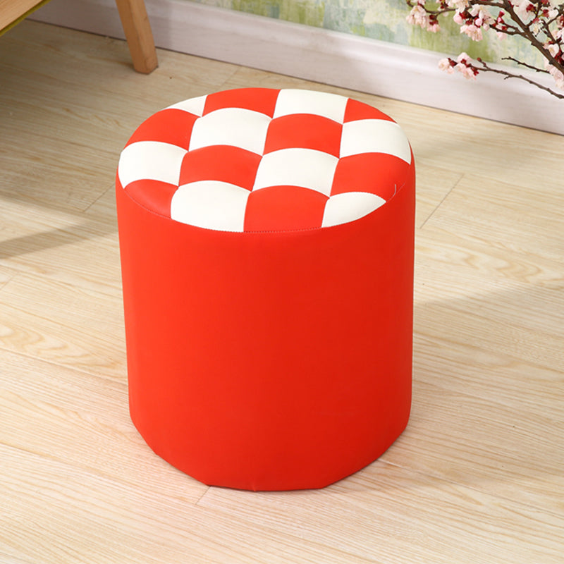Ottoman Round Faux Leather Plaid Print Modern Tufted Tufted Ottoman