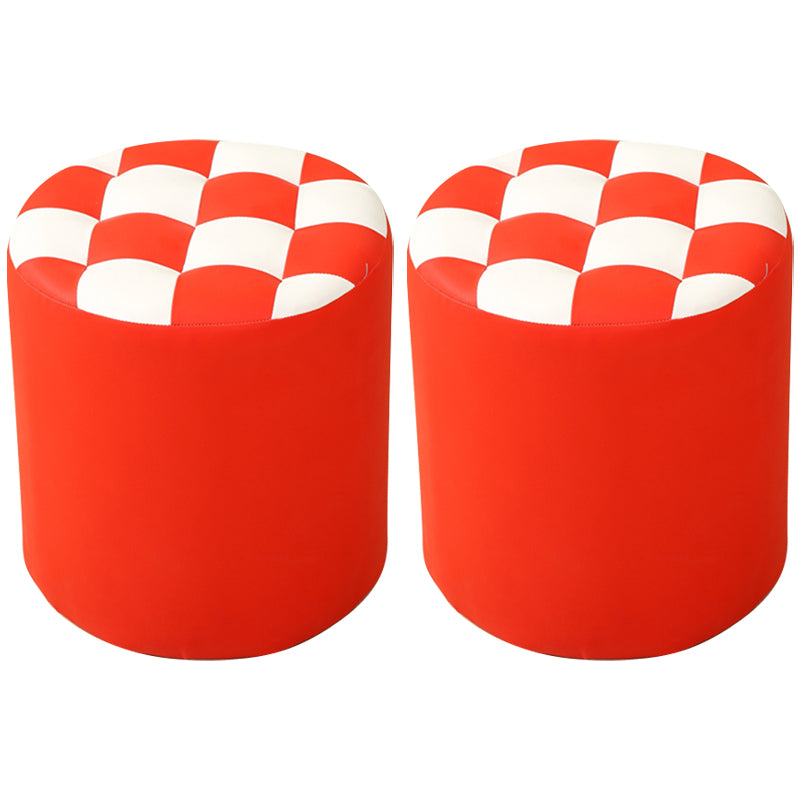 Ottoman Round Faux Leather Plaid Print Modern Tufted Tufted Ottoman