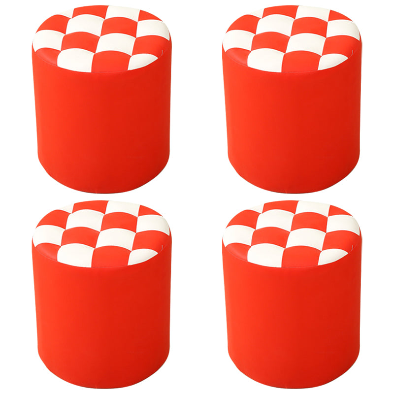 Ottoman Round Faux Leather Plaid Print Modern Tufted Tufted Ottoman