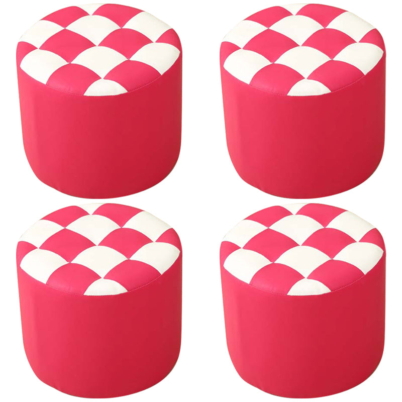 Ottoman Round Faux Leather Plaid Print Modern Tufted Tufted Ottoman