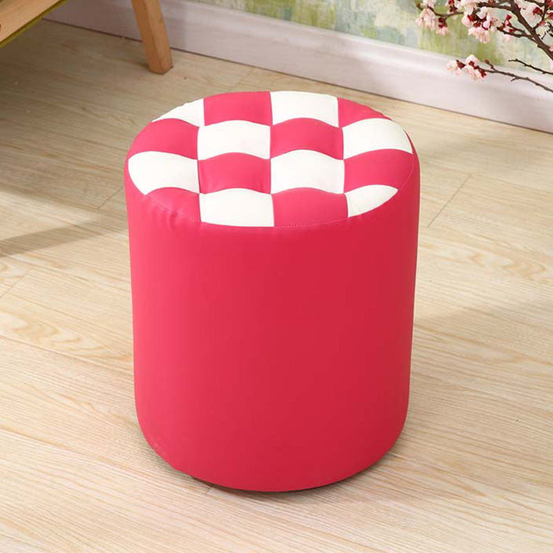 Ottoman Round Faux Leather Plaid Print Modern Tufted Tufted Ottoman