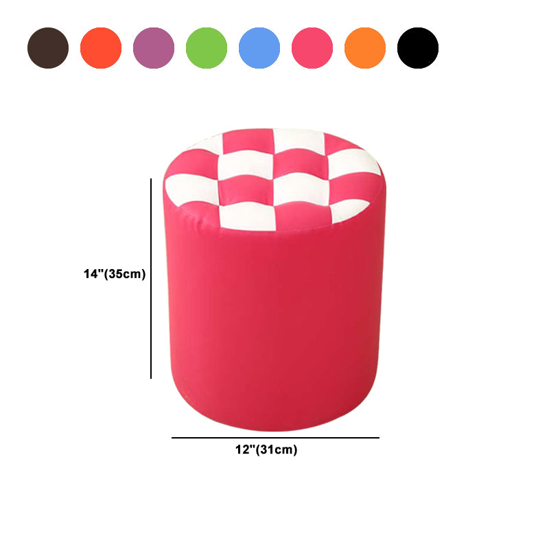 Ottoman Round Faux Leather Plaid Print Modern Tufted Tufted Ottoman