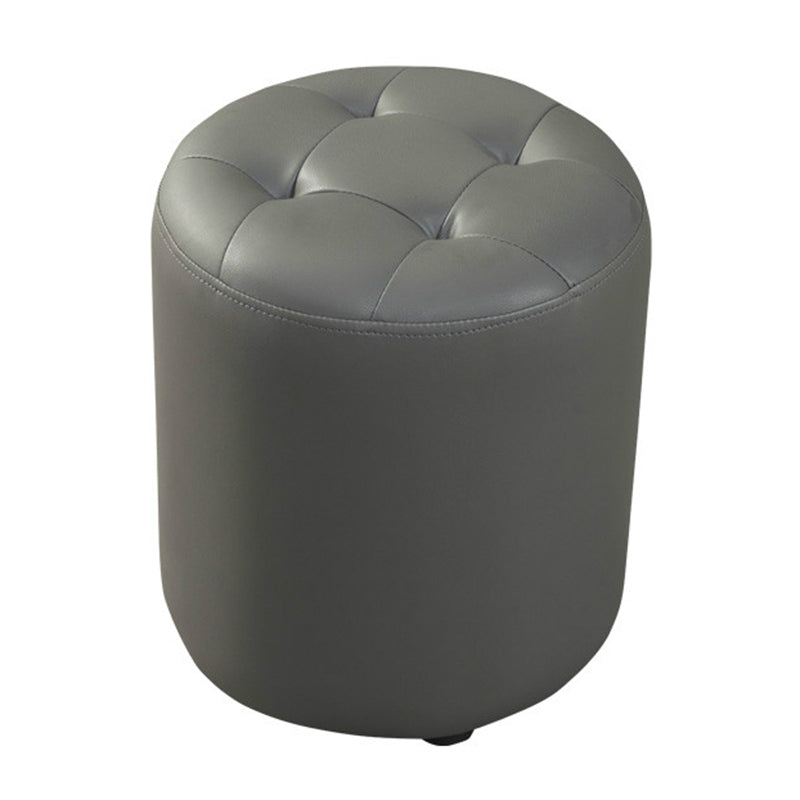 Dark Green Contemporary Pouf Pure Color Round Leather Indoor Pouf