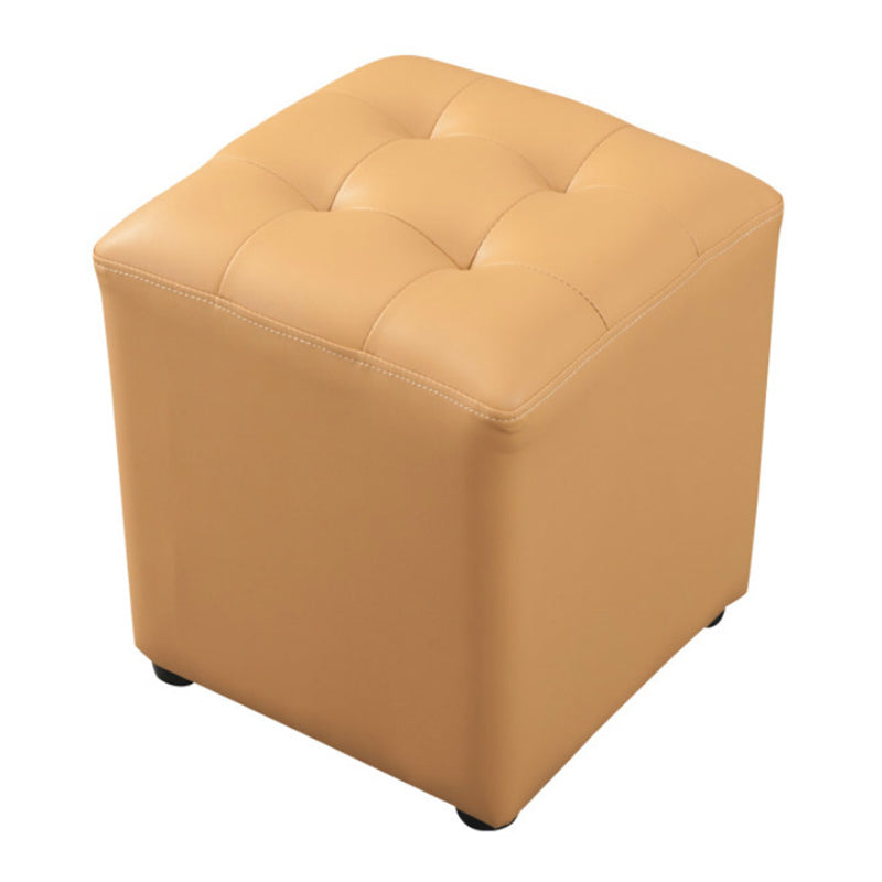 Dark Green Contemporary Pouf Pure Color Round Leather Indoor Pouf