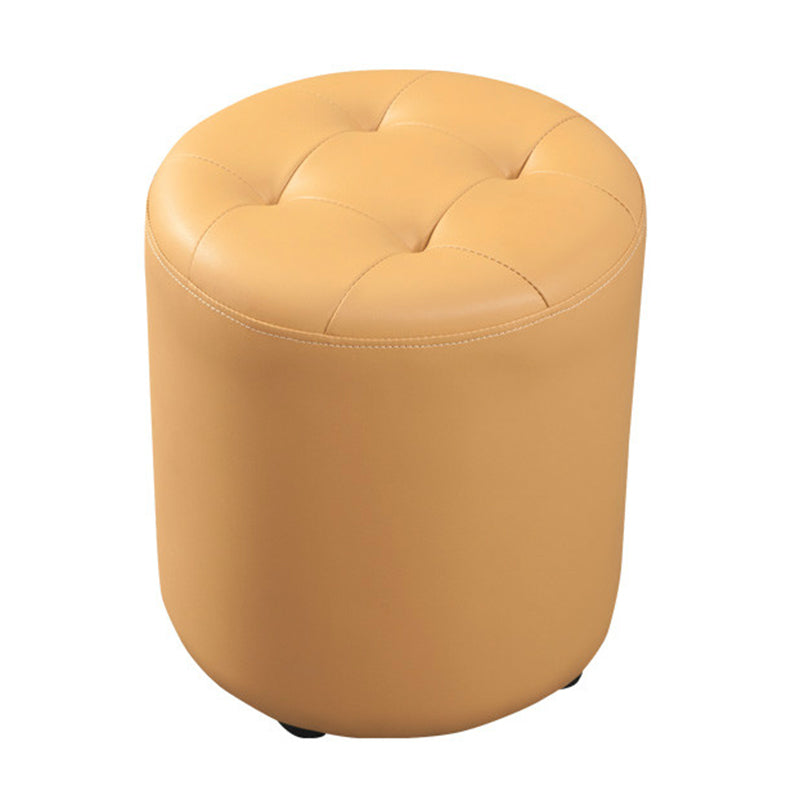 Dark Green Contemporary Pouf Pure Color Round Leather Indoor Pouf