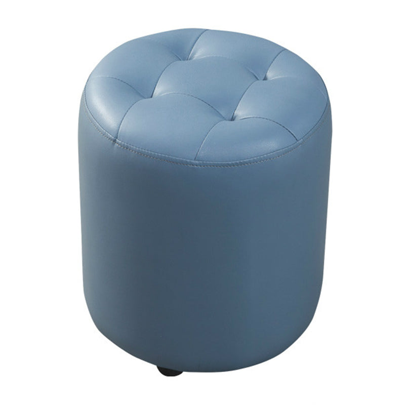 Dark Green Contemporary Pouf Pure Color Round Leather Indoor Pouf