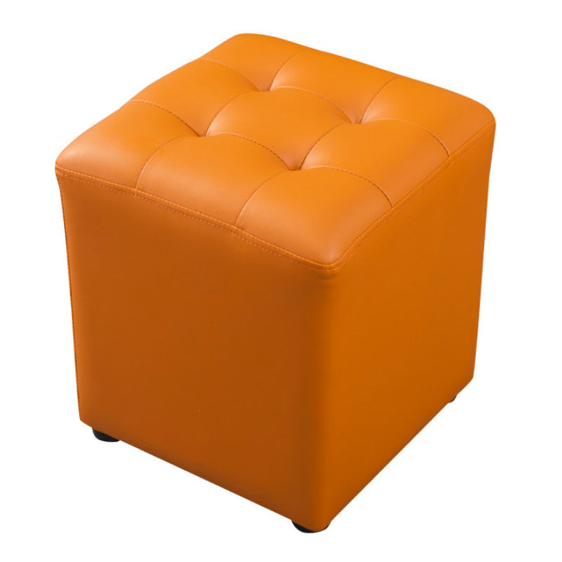 Dark Green Contemporary Pouf Pure Color Round Leather Indoor Pouf