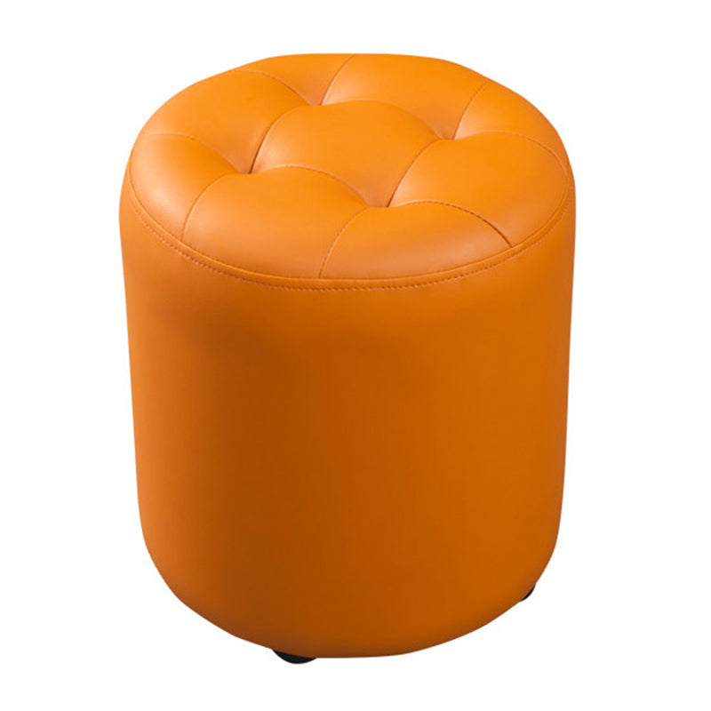 Dark Green Contemporary Pouf Pure Color Round Leather Indoor Pouf