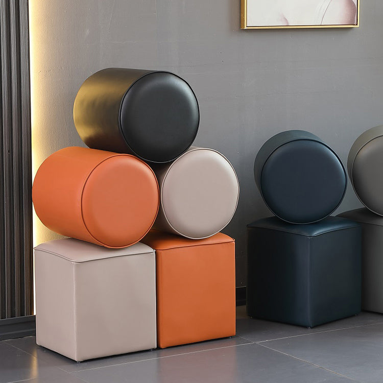 Minimalist Square Footstool Ottoman Pure Color Genuine Leather Ottoman