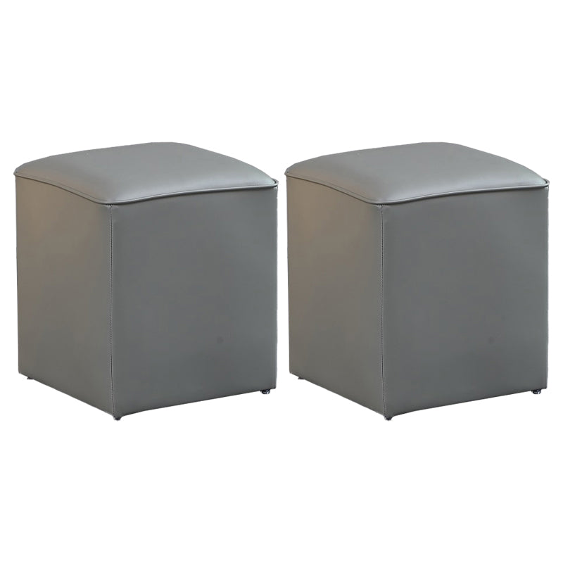 Minimalist Square Footstool Ottoman Pure Color Genuine Leather Ottoman