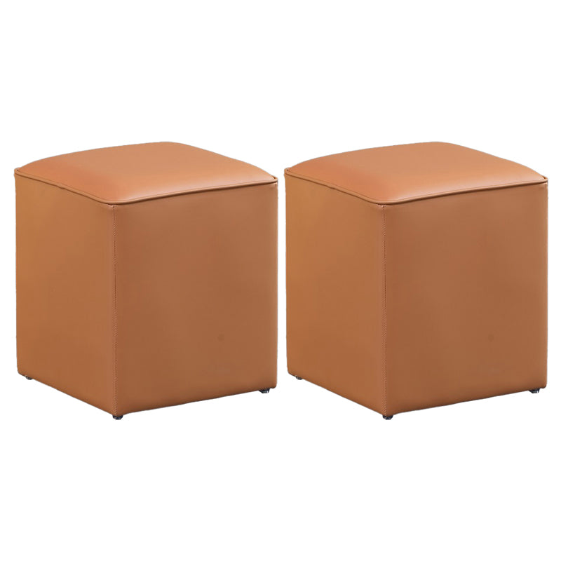 Minimalist Square Footstool Ottoman Pure Color Genuine Leather Ottoman