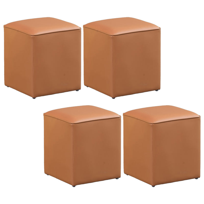 Minimalist Square Footstool Ottoman Pure Color Genuine Leather Ottoman