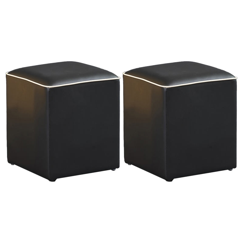 Minimalist Square Footstool Ottoman Pure Color Genuine Leather Ottoman