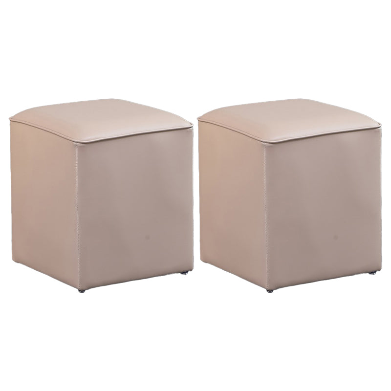 Minimalist Square Footstool Ottoman Pure Color Genuine Leather Ottoman
