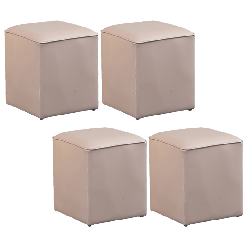 Minimalist Square Footstool Ottoman Pure Color Genuine Leather Ottoman