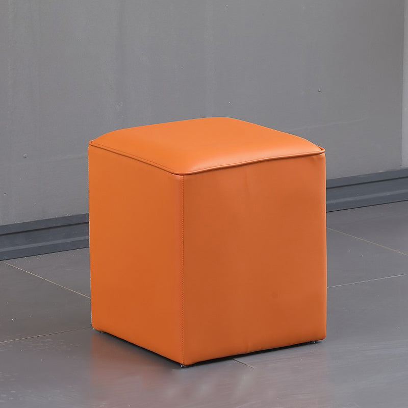 Minimalist Square Footstool Ottoman Pure Color Genuine Leather Ottoman
