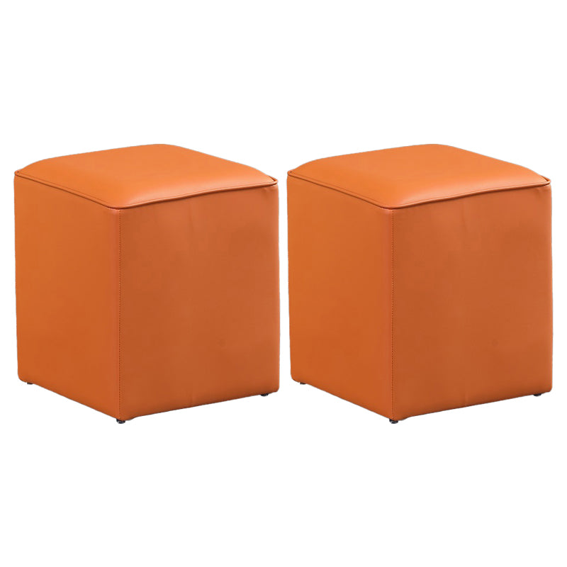 Minimalist Square Footstool Ottoman Pure Color Genuine Leather Ottoman