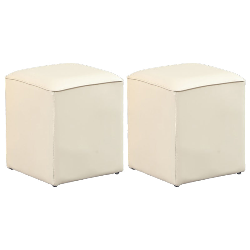 Minimalist Square Footstool Ottoman Pure Color Genuine Leather Ottoman