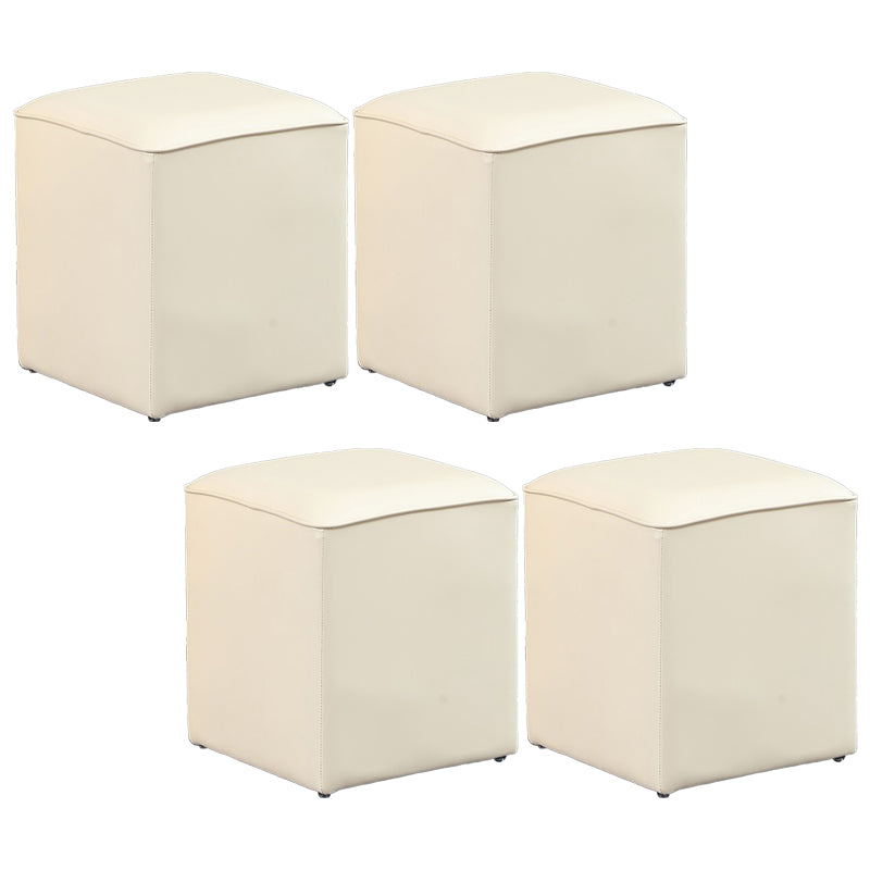 Minimalist Square Footstool Ottoman Pure Color Genuine Leather Ottoman