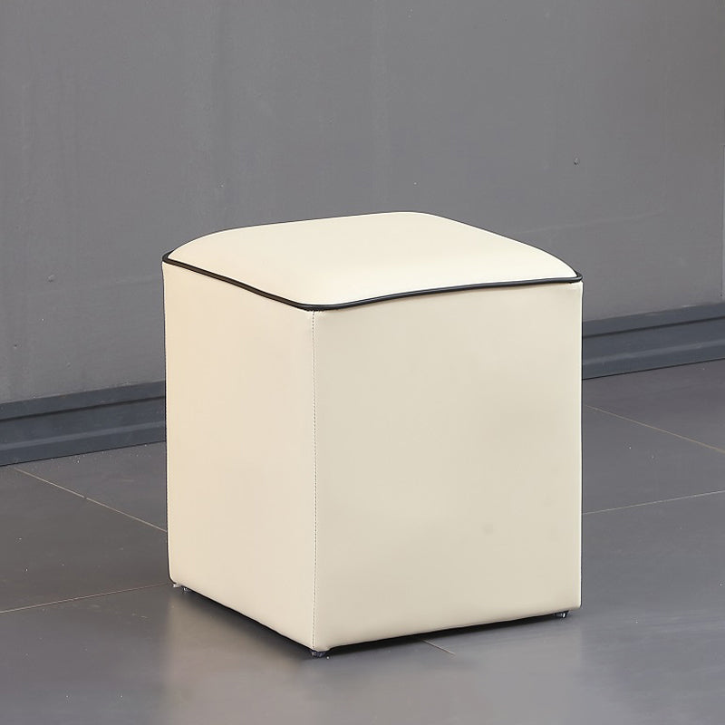 Minimalist Square Footstool Ottoman Pure Color Genuine Leather Ottoman