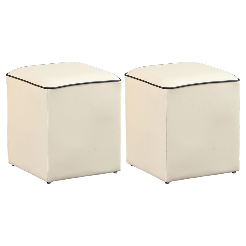 Minimalist Square Footstool Ottoman Pure Color Genuine Leather Ottoman