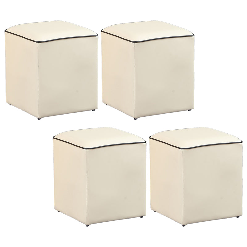 Minimalist Square Footstool Ottoman Pure Color Genuine Leather Ottoman
