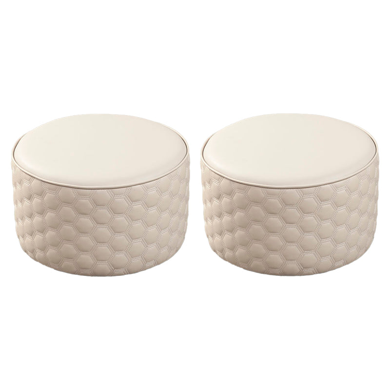 Water Resistant Pouf Ottoman Genuine Leather Round Solid Modern Ottoman