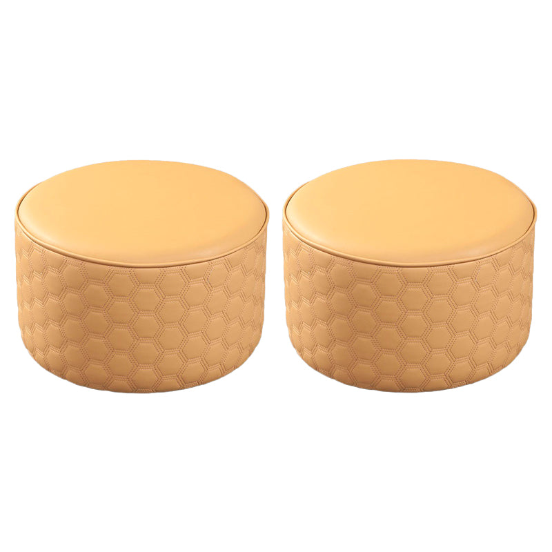 Water Resistant Pouf Ottoman Genuine Leather Round Solid Modern Ottoman