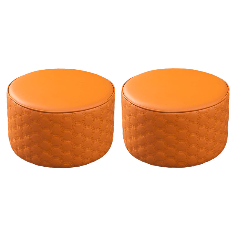 Water Resistant Pouf Ottoman Genuine Leather Round Solid Modern Ottoman