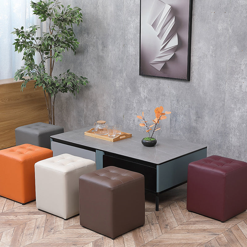 Modern Water Cube Stain Resistant Solid Color Leather Indoor Pouf