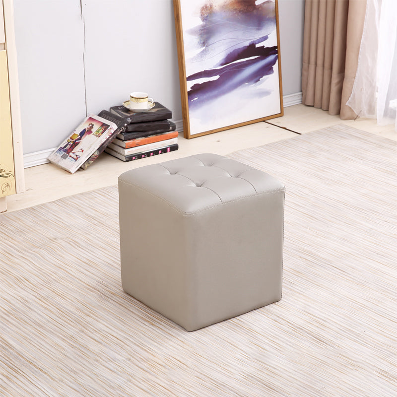 Mid-Century Modern Ottoman Water Resistant Solid Color Tufted Genuine Leather Cube Ottoman