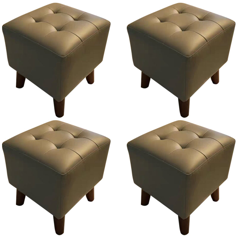 Pure Color Square Standard Modern Wine Red Leather Ottoman for Living Room