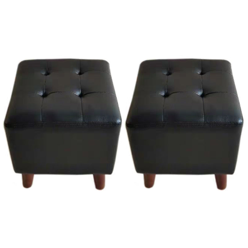 Pure Color Square Standard Modern Wine Red Leather Ottoman for Living Room